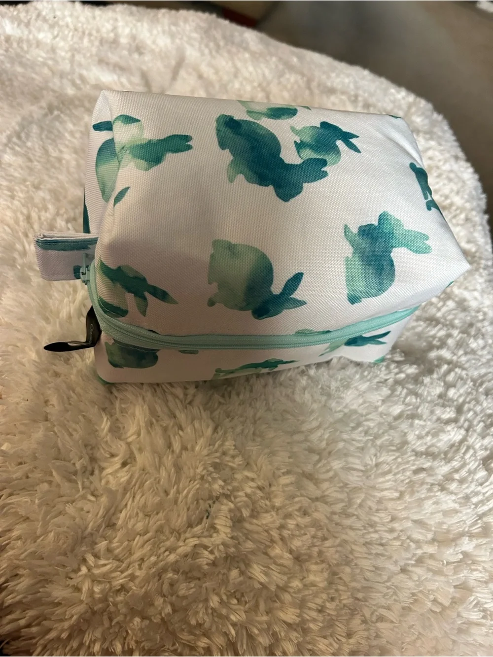 Aqua Bunny Print Cosmetic Bag